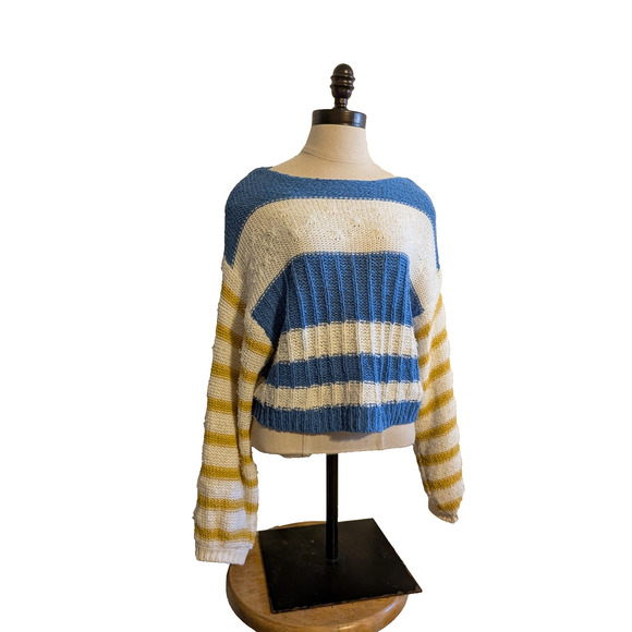 Urban outfitters striped sweater blue and yellow oversized size S cotton blend - Picture 1 of 6